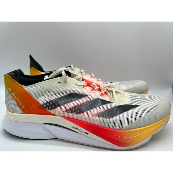 adidas Adizero Boston 12 Ivory Core Black Solar Red IG3320 Men's Size 12.5 - Picture 1 of 16